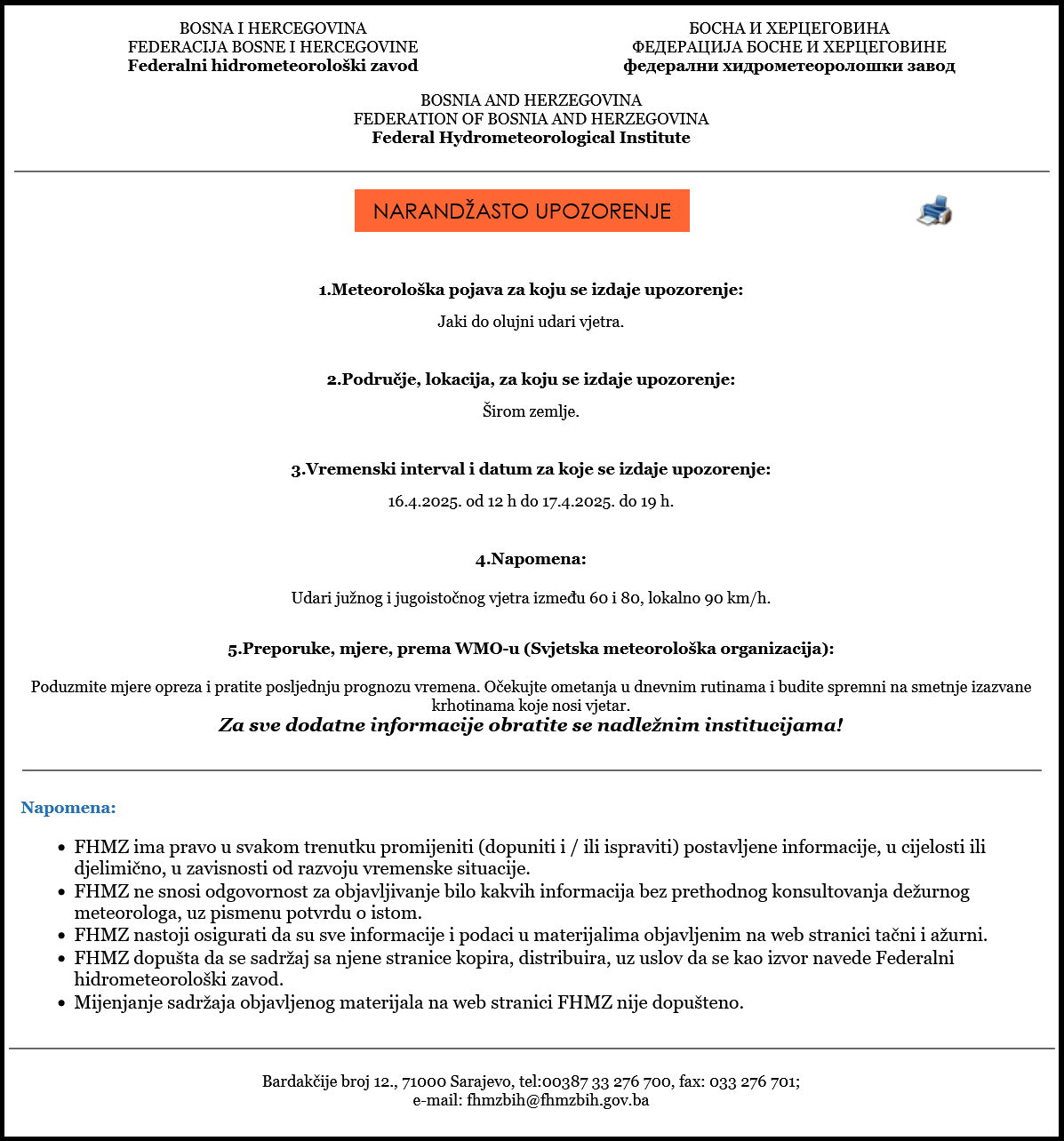 Screenshot 2025 04 16 at 12 30 43 UPOZORENJE NA OPASNE METEOROLOŠKE POJAVE