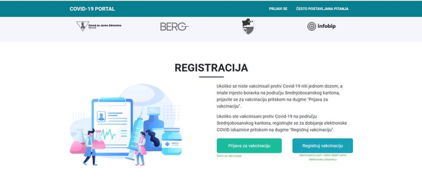 Javni web portal za prijavu za vakcinacije ili za dobijenje COVID elektronske iskaznice.