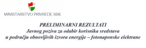 PRELIMINARNI REZULTATI Javnog poziva za odabir korisnika sredstava u području obnovljivih izvora energije – fotonaponske elektrane